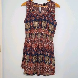 Blue & pink patterned sleeveless dress.